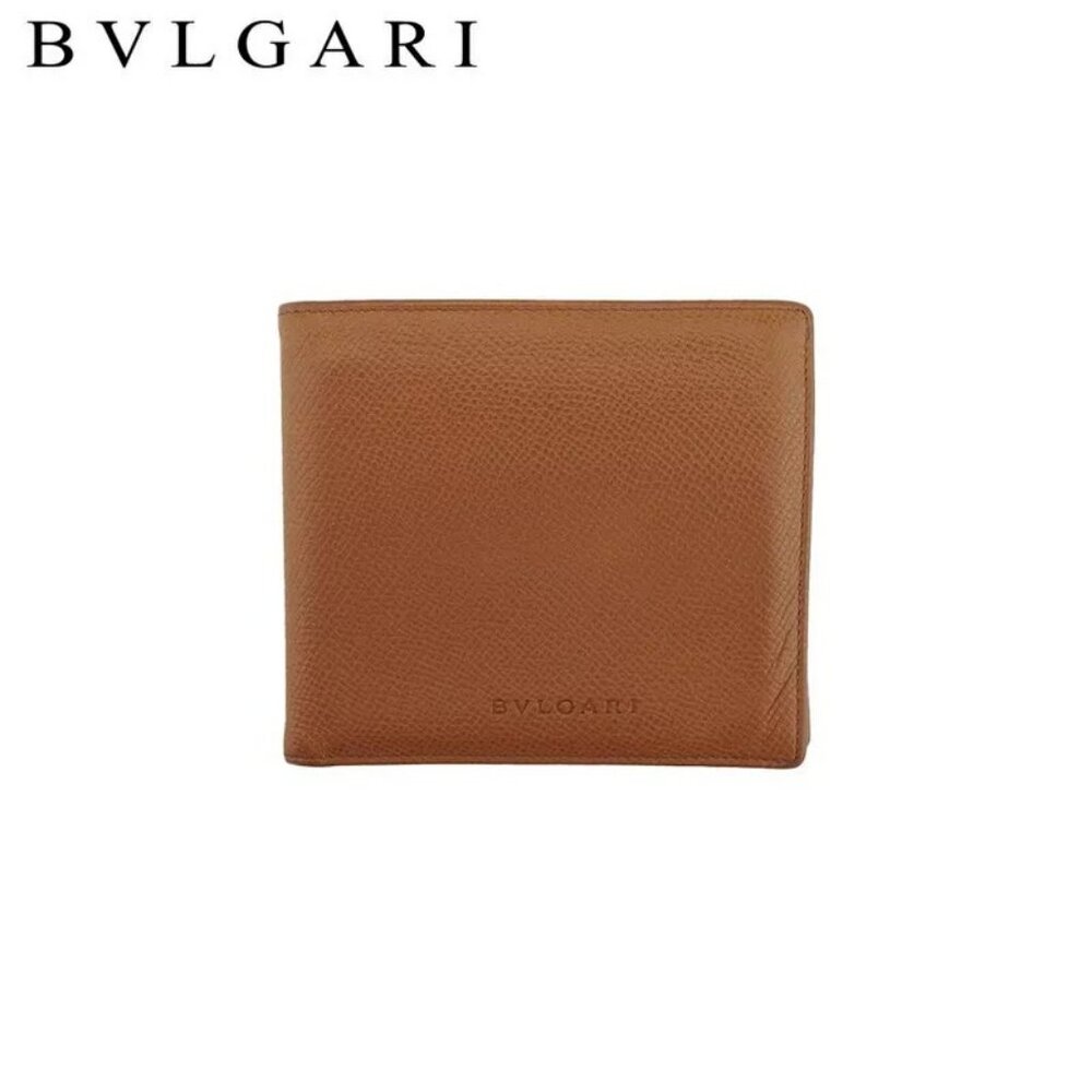 BVLGARI Bifold Wallet Camel Leather Authentic Used